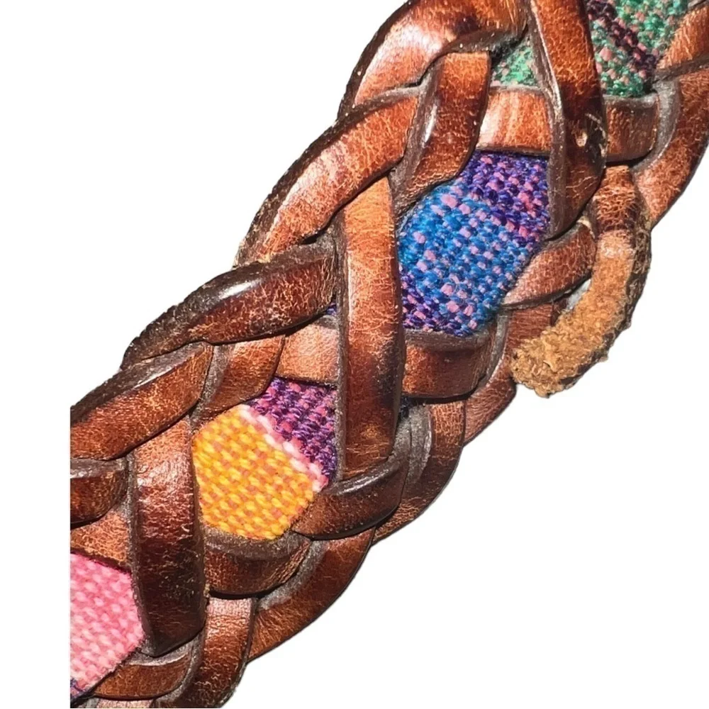 Vintage ▶️ Fossil ◀️ Braided Leather Multi Color Textile Belt. Size Medium